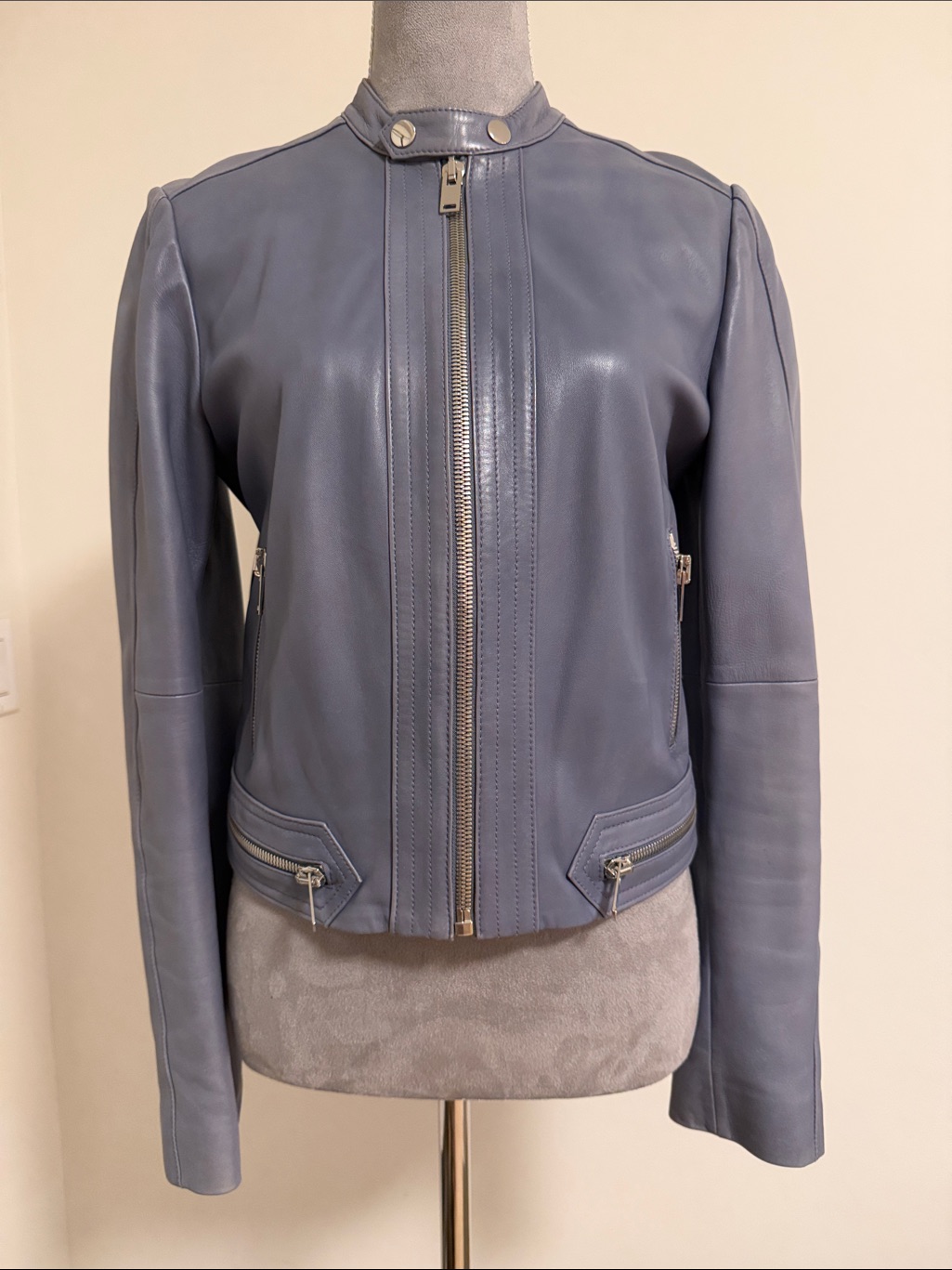 Lewit Slate Gray Leather Zip-Front Jacket